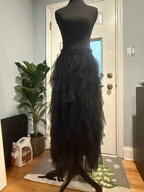 Anthropologie Black Tiered Tulle Maxi Skirt
